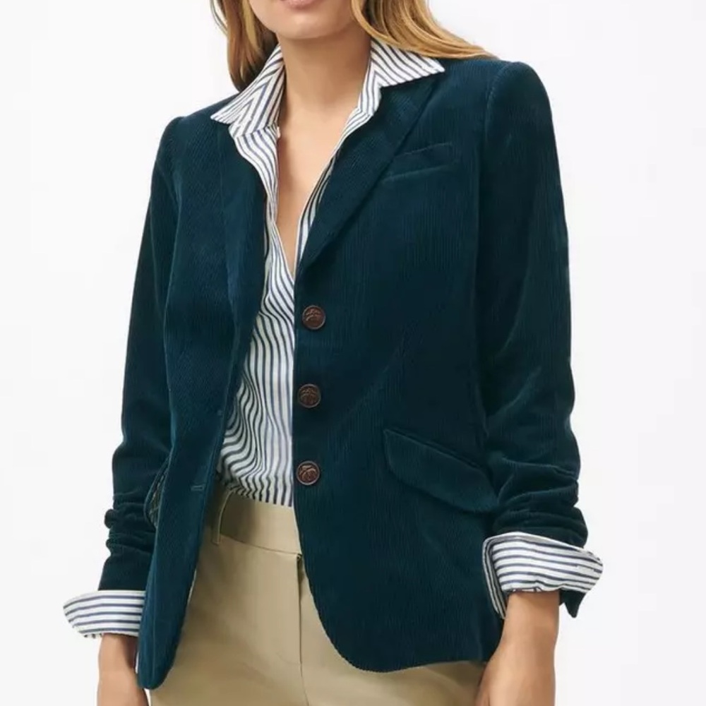 Peak Lapel Jacket in Corduroy Blue Cotton Size 16